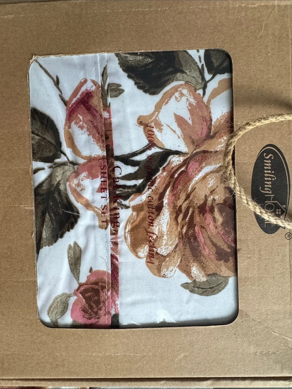 Smiling Home Floral Cotton Pillowcase Set - White with Pink & Brown Roses